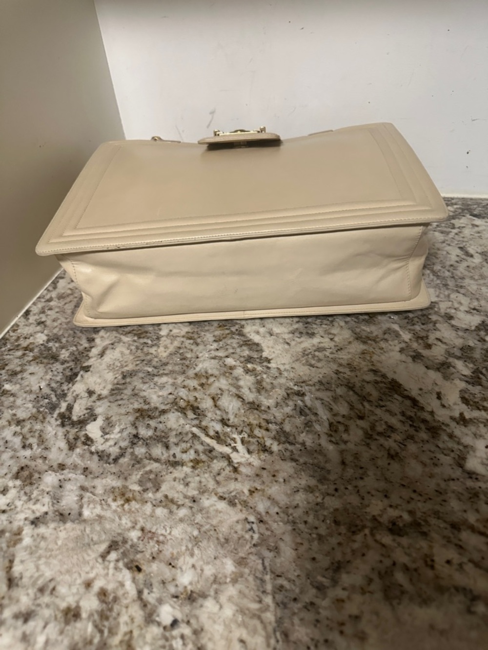 CHANEL Cream Leather Satchel with Gold-Tone Hardware and Top Handle - Picture 9 of 16